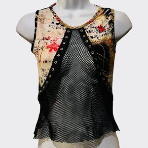 VTG 90s / Y2K | Click Click | Distressed Graphic Mesh Top